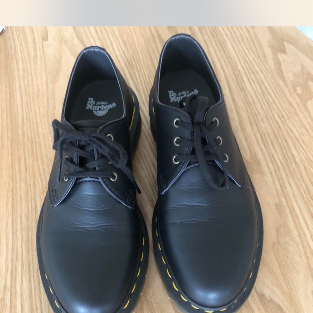 Dr. Martens Black Flats with Yellow Accents
